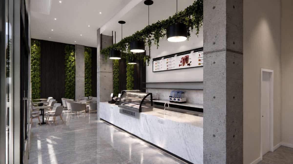 Commercial café interior build by IN Design & Construction on the South Shore